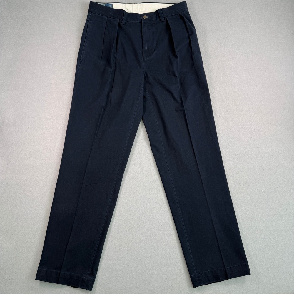 Polo Ralph Lauren Ethan Pant Mens 30/30 Navy Blue Pleated Chino Trousers Prep